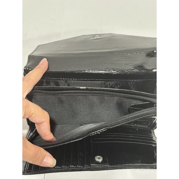 Kenneth Cole Reaction Gray Black Signature Canvas FauxLeather Wallet Clutch Lady - Picture 4 of 6